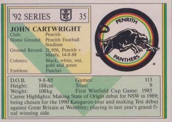 1992 Regina NSW Rugby League #35 John Cartwright Back
